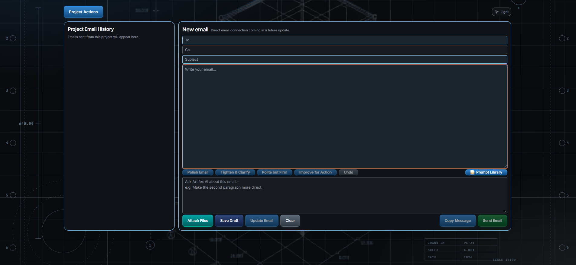 Artifex AI project email workspace