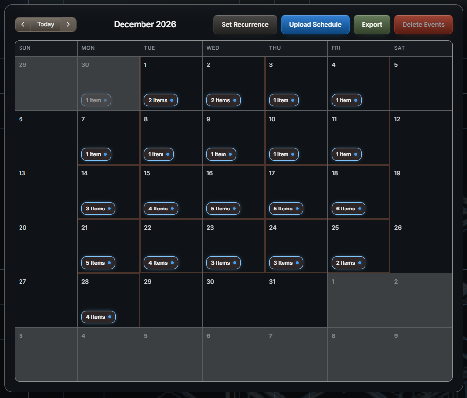 Artifex AI project calendar